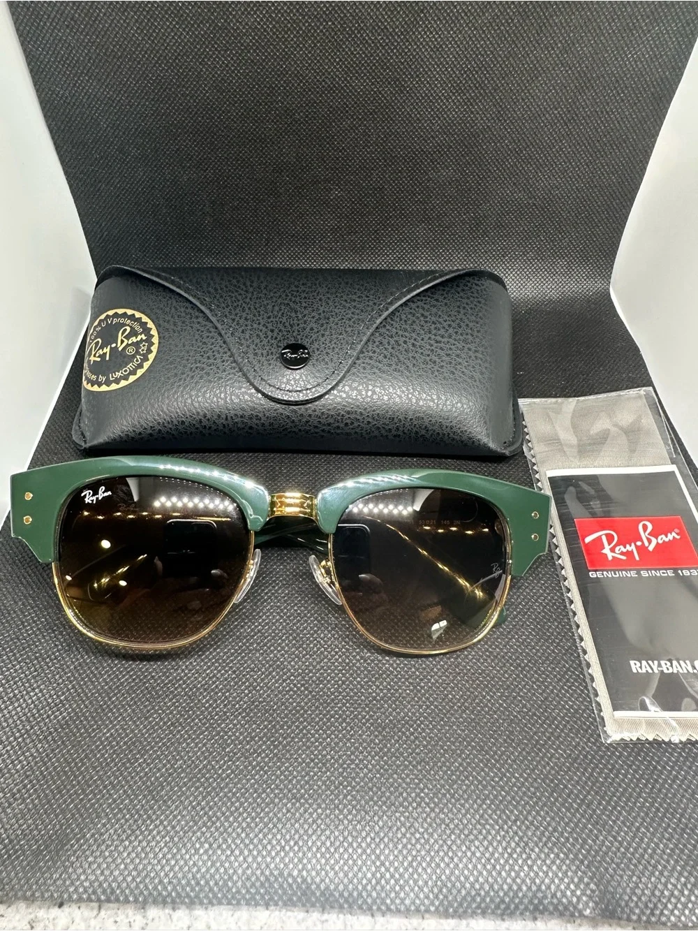 Ray-Ban Clubmaster Sunglasses — Green Browline with Gold Frame and Brown Lenses